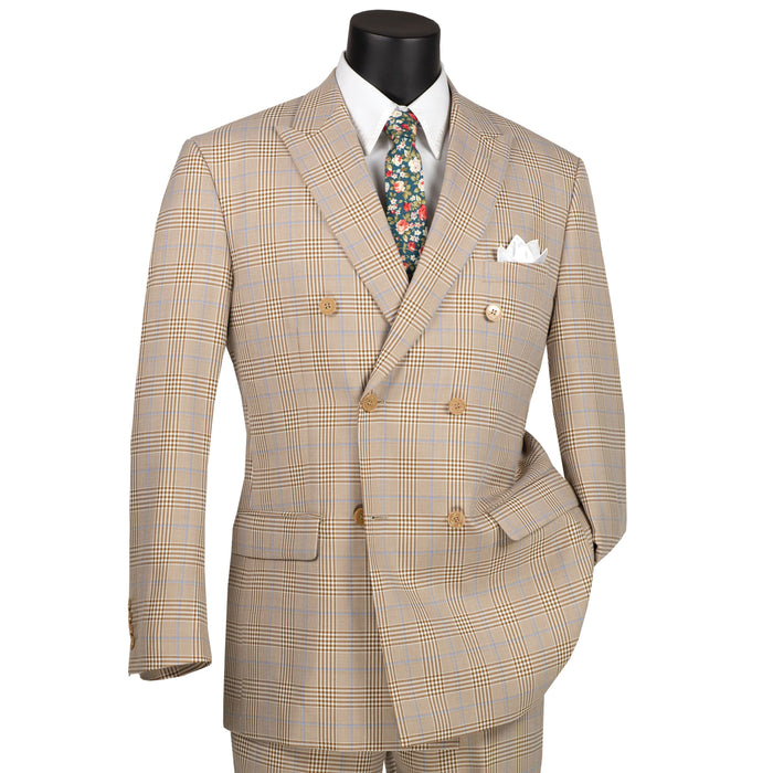 Plaid Double-Breasted Classic-Fit Suit in Beige