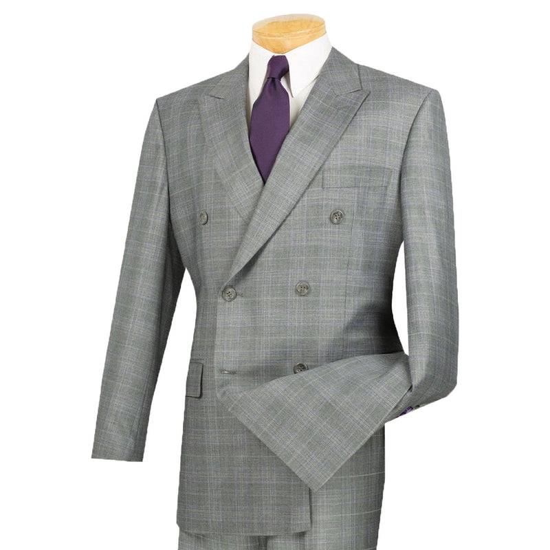 Glen Plaid Double-Breasted Classic-Fit Suit in Gray
