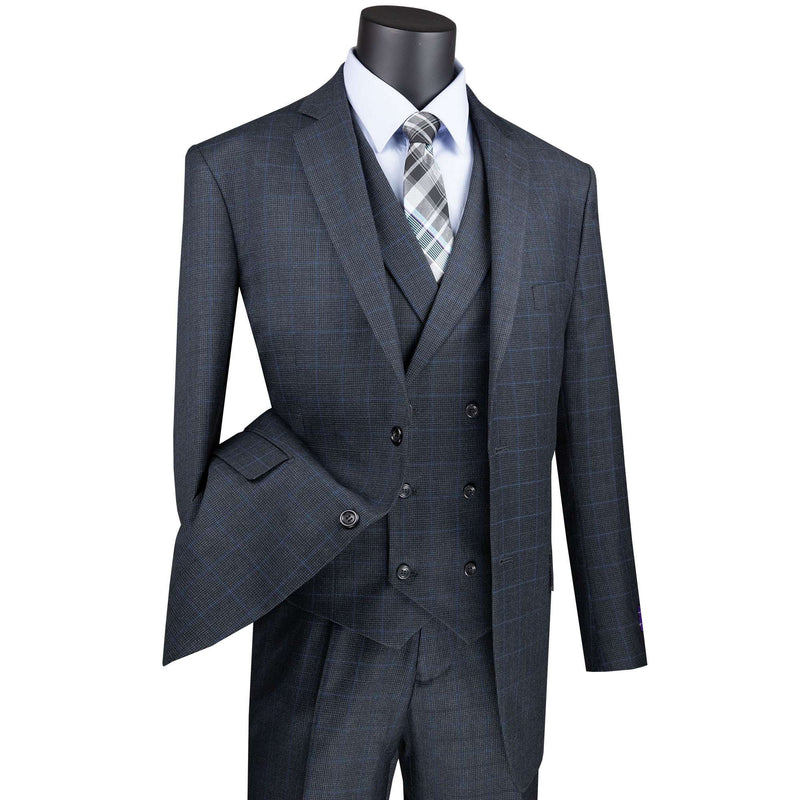 Glen Plaid 3-Piece Classic-Fit Suit in Charcoal Gray