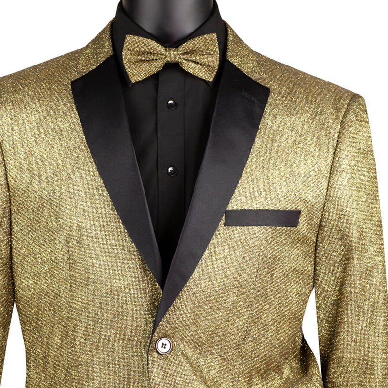 Metallic Sequins Slim-Fit Tuxedo Jacket with Bow-Tie in Gold