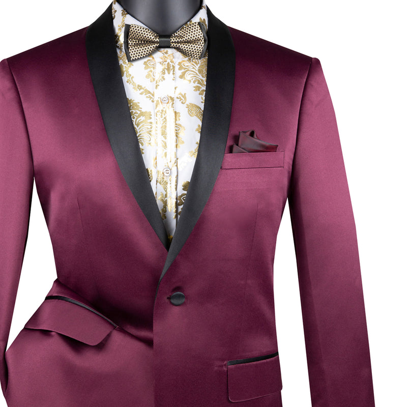 Sateen Slim-Fit Stretch Tuxedo Jacket in Burgundy