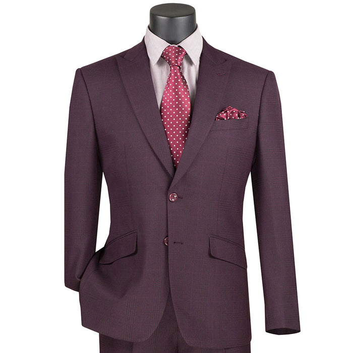 Glen Plaid Stretch Slim-Fit Suit in Burgundy