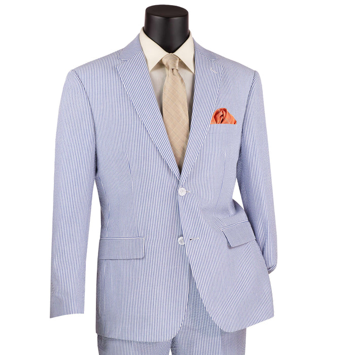 Seersucker Modern-Fit Cotton Summer Suit in Navy Blue