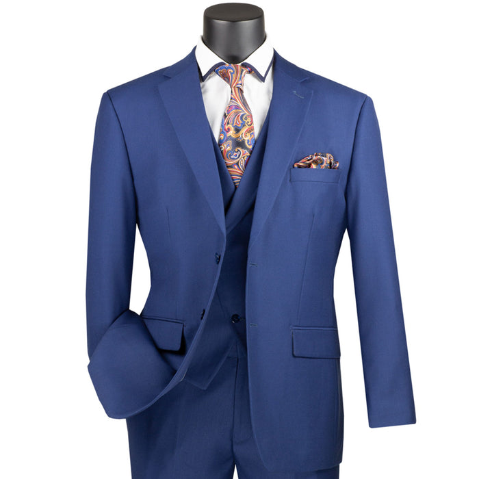 3-Piece Modern-Fit Suit w/ Adjustable Waistband in Blue