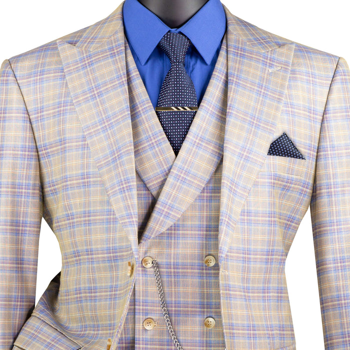 Plaid 3-Piece Modern-Fit Suit in Blue