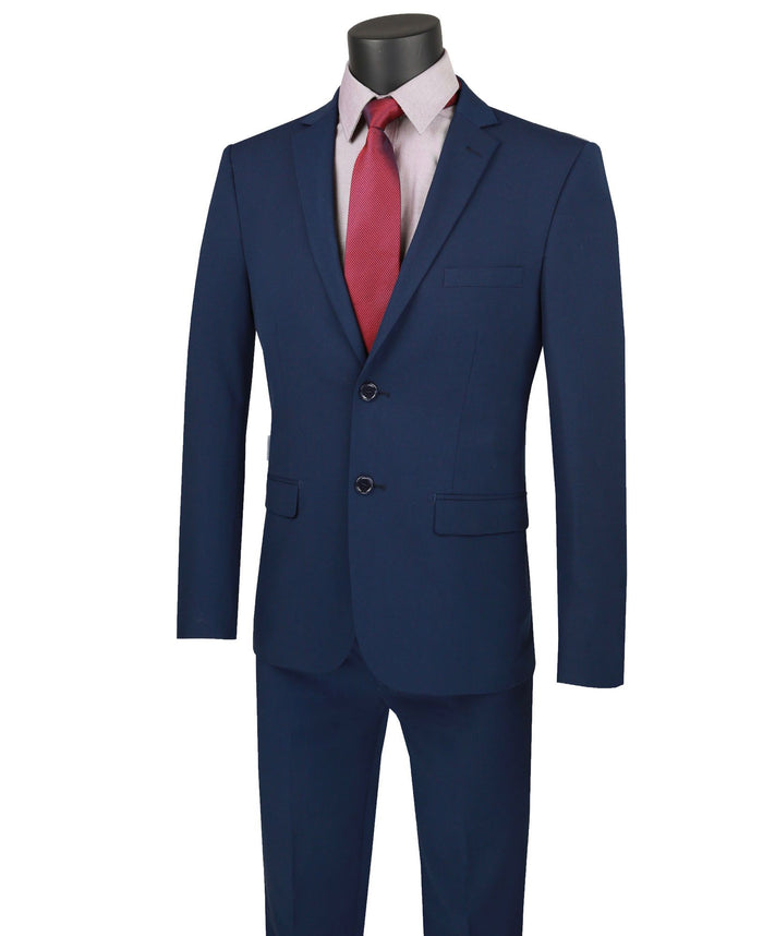 Stretch 2-Button Skinny-Fit Suit in Navy Blue
