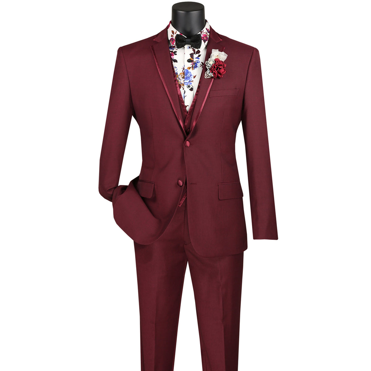 Trimmed 3-Piece Slim-Fit Tuxedo in Burgundy