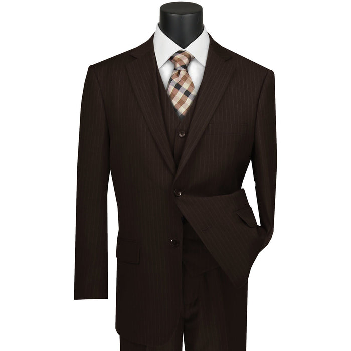 Pinstripe 3-Piece Classic-Fit Suit in Brown