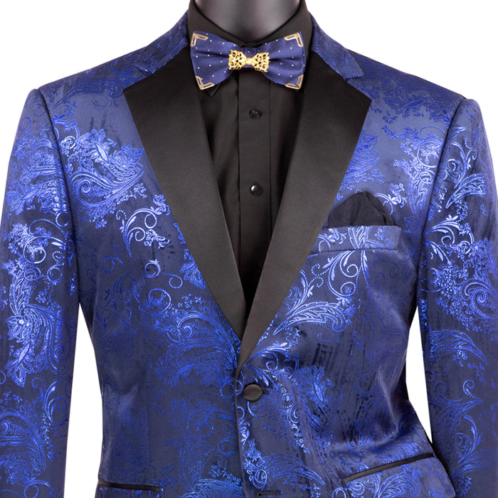 Paisley Embossed Modern-Fit Tuxedo Jacket in Blue & Black