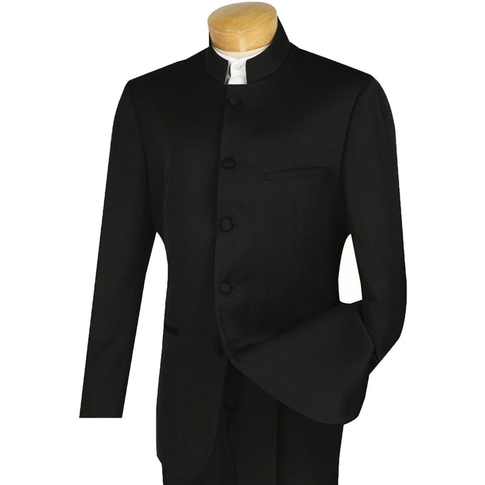 Banded Collar Classic-Fit Tuxedo Suit in Black