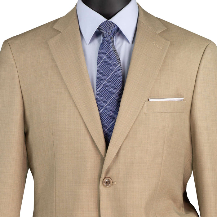 Textured Solid Classic-Fit Suit in Beige
