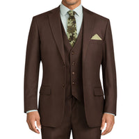 3 Piece 2 Button Classic Fit Suit w/ Flexible Waistband in Brown