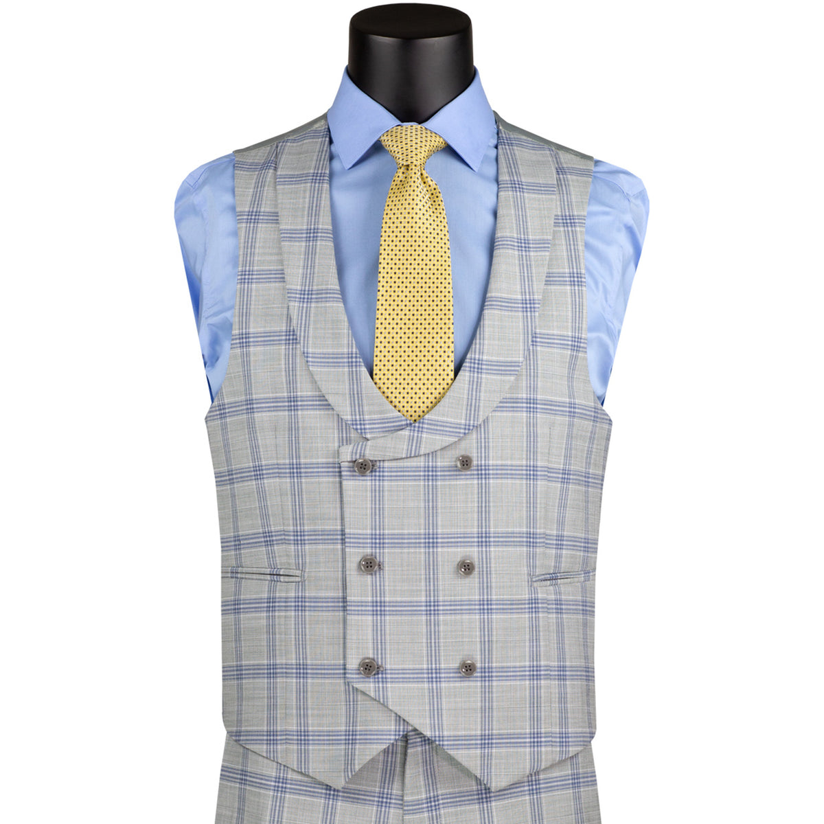 Windowpane 3pc Stretch Modern Fit Suit in Light Gray