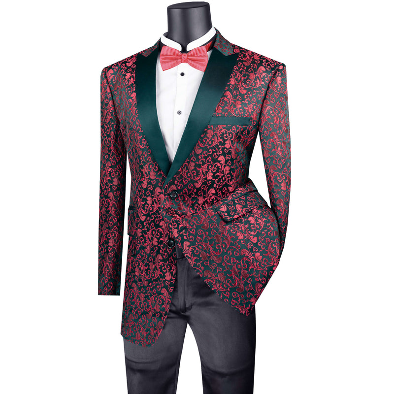 Paisley 2-Button Reg-Fit Tuxedo Jacket in Red