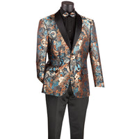 Floral Modern-Fit Shawl-Collar Metallic Tuxedo Jacket in Teal Blue