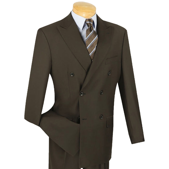 Double-Breasted Classic-Fit Suit w/ Adjustable Waistband in Brown