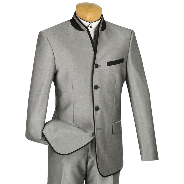 Sharkskin Banded-Collar Slim-Fit Tuxedo in Gray