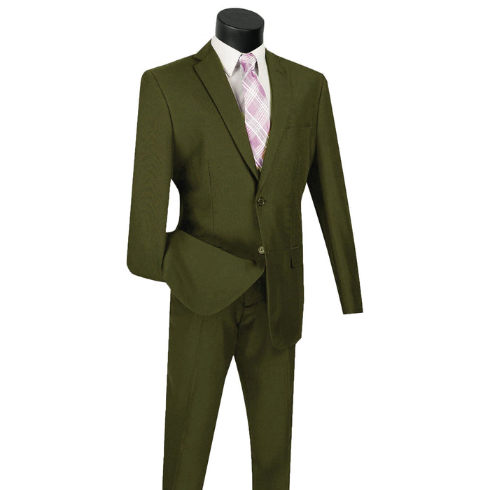 2-Button Classic-Fit Poplin Polyester Suit in Olive Green