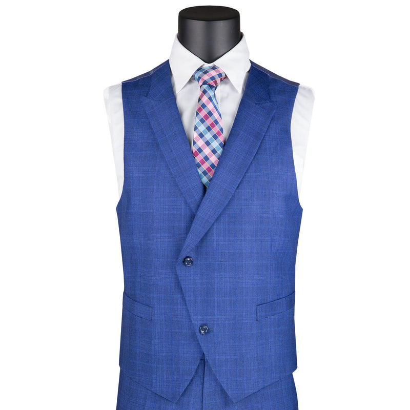 Glen Plaid 3-Piece Modern-Fit Suit in Blue