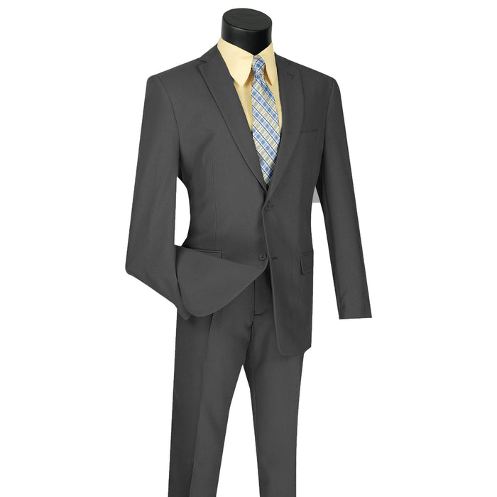 2-Button Slim-Fit Poplin Polyester Suit in Medium Gray
