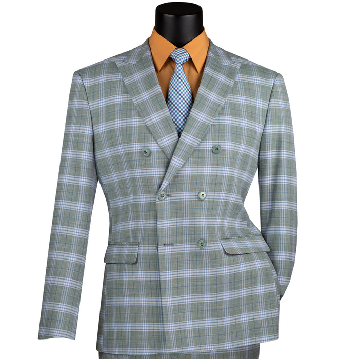 Windowpane Double-Breasted Slim-Fit Suit in Sea Grass Green