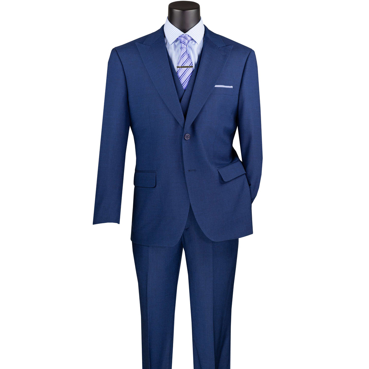 Textured 3-Piece Modern-Fit Suit w/ Adjustable Waistband in Navy Blue