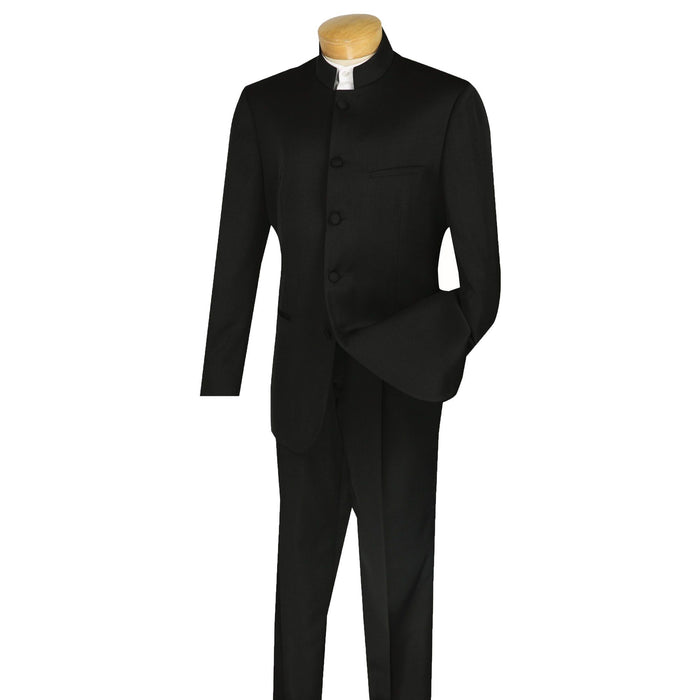 Banded Collar Classic-Fit Tuxedo Suit in Black