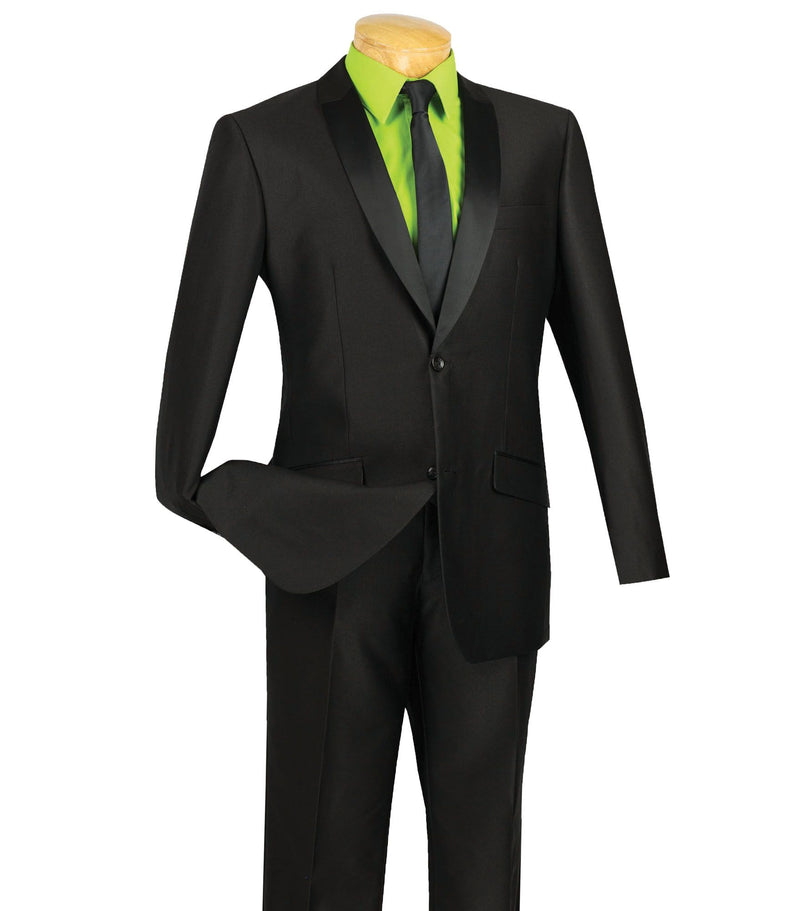 Sharkskin Shawl-Lapel Slim-Fit Tuxedo in Black