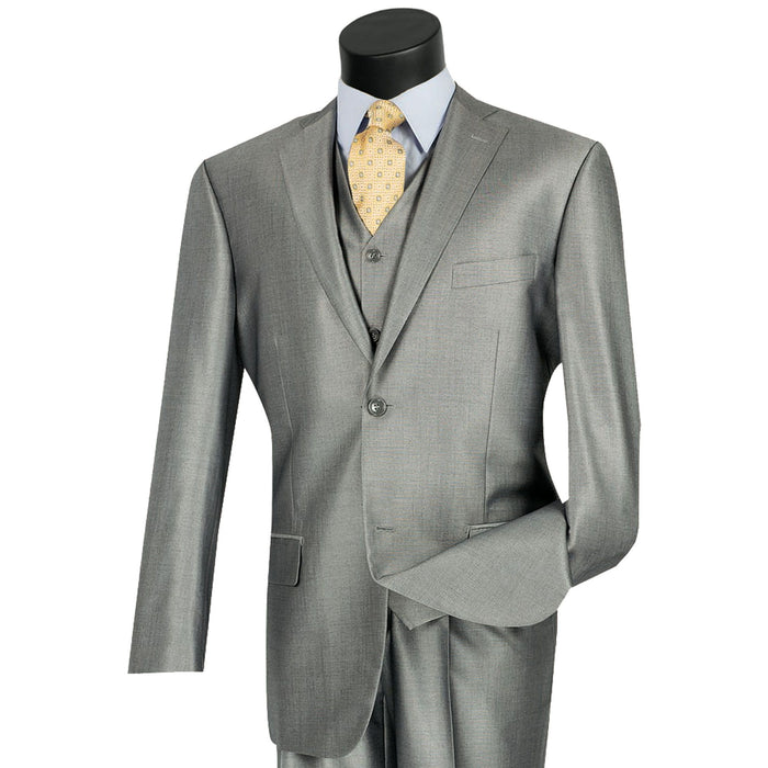 Sharkskin 3-Piece Classic-Fit Suit in Gray