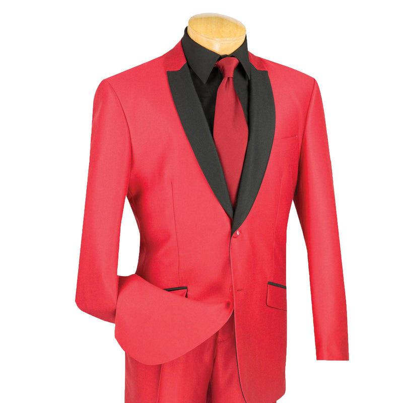 Sharkskin Shawl-Lapel Slim-Fit Tuxedo in Red