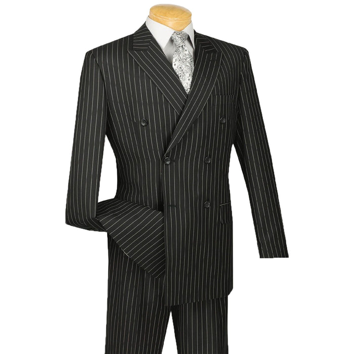 Gangster Pinstripe Double-Breasted Classic-Fit Suit in Black