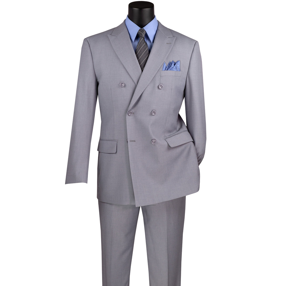 Double-Breasted Classic-Fit Suit w/ Adjustable Waistband in Light Gray