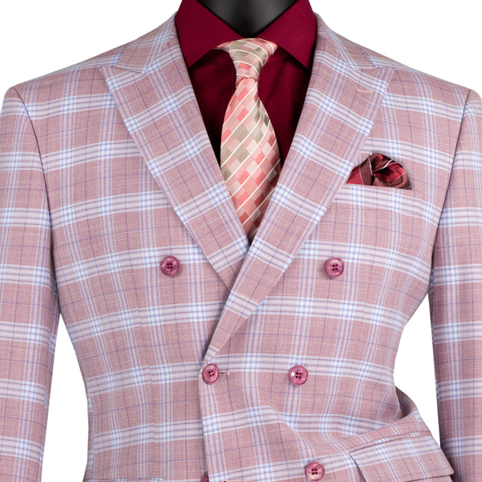 Windowpane Double-Breasted Slim-Fit Suit in Adobe Rose