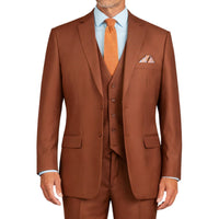 3 Piece 2 Button Classic Fit Suit w/ Flexible Waistband in Cognac