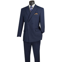 Double-Breasted Classic-Fit Poplin Polyester Suit in Navy Blue