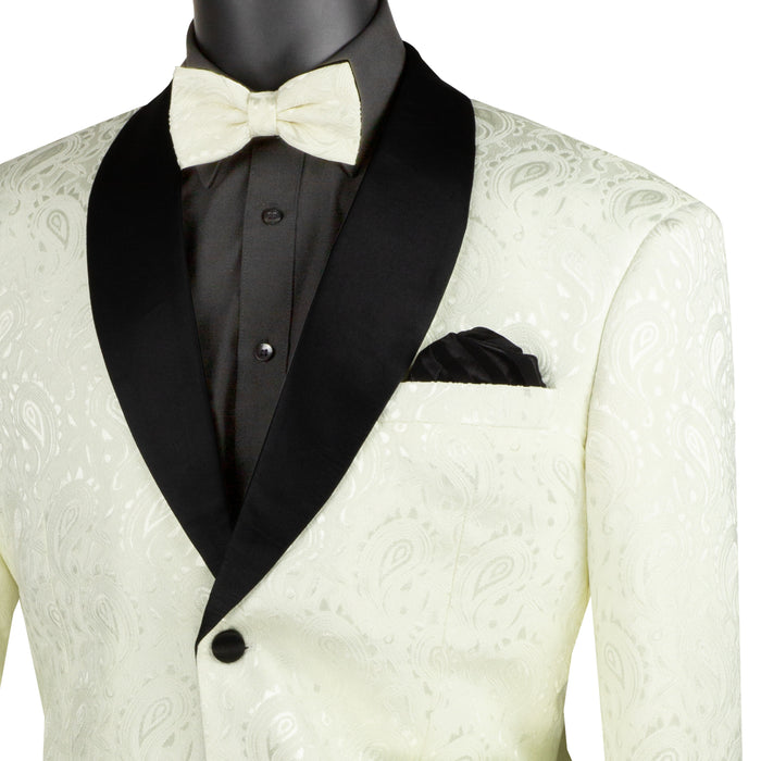 Jacquard Modern-Fit Shawl-Collar Tuxedo Jacket in White