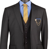 3 Piece 2 Button Classic Fit Suit w/ Flexible Waistband in Black
