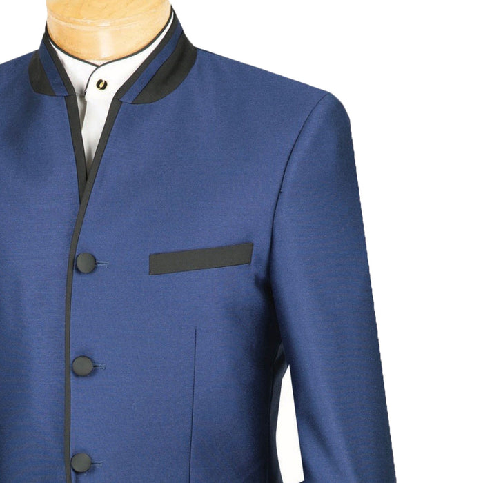 Sharkskin Banded-Collar Slim-Fit Tuxedo in Royal Blue
