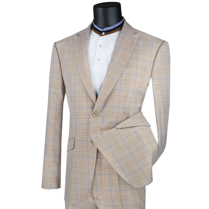 Glen Plaid Stretch Slim-Fit Suit in Beige
