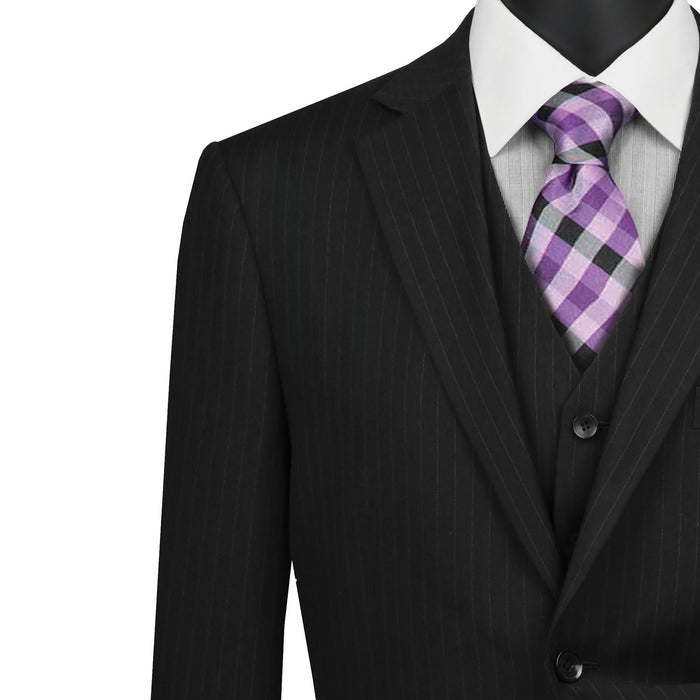 Pinstripe 3-Piece Classic-Fit Suit in Black