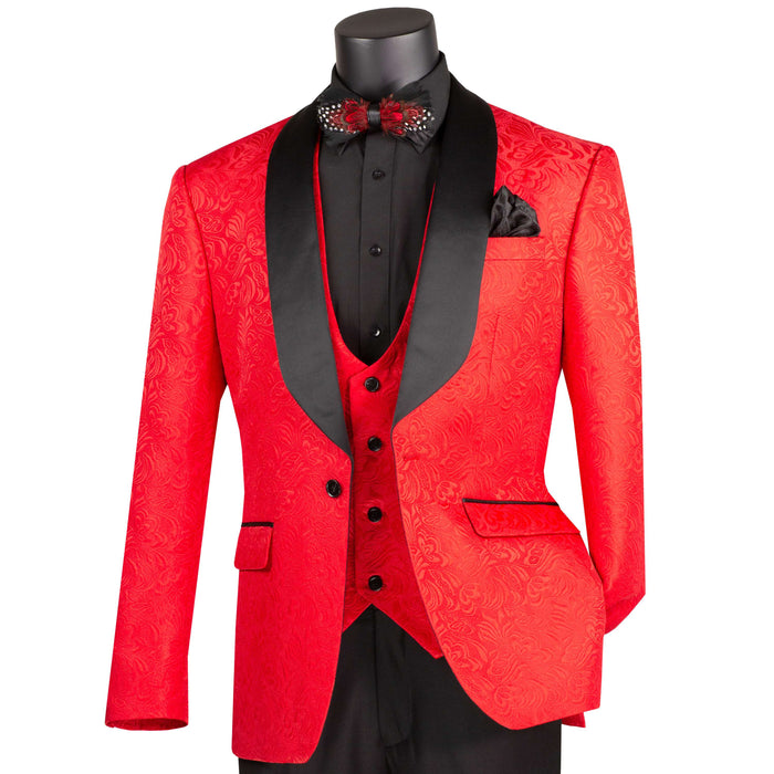 Jacquard 3-Piece Slim-Fit Tuxedo in Red
