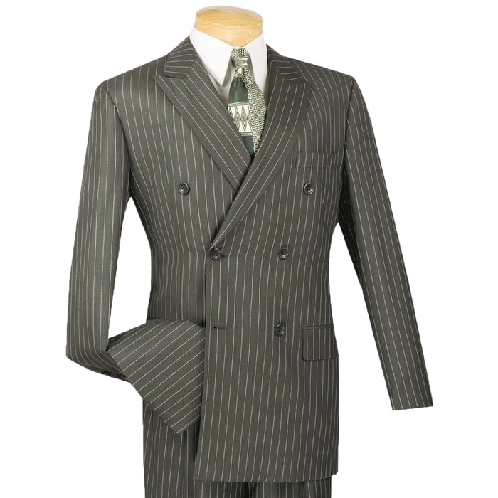 Gangster Pinstripe Double-Breasted Classic-Fit Suit in Charcoal Gray