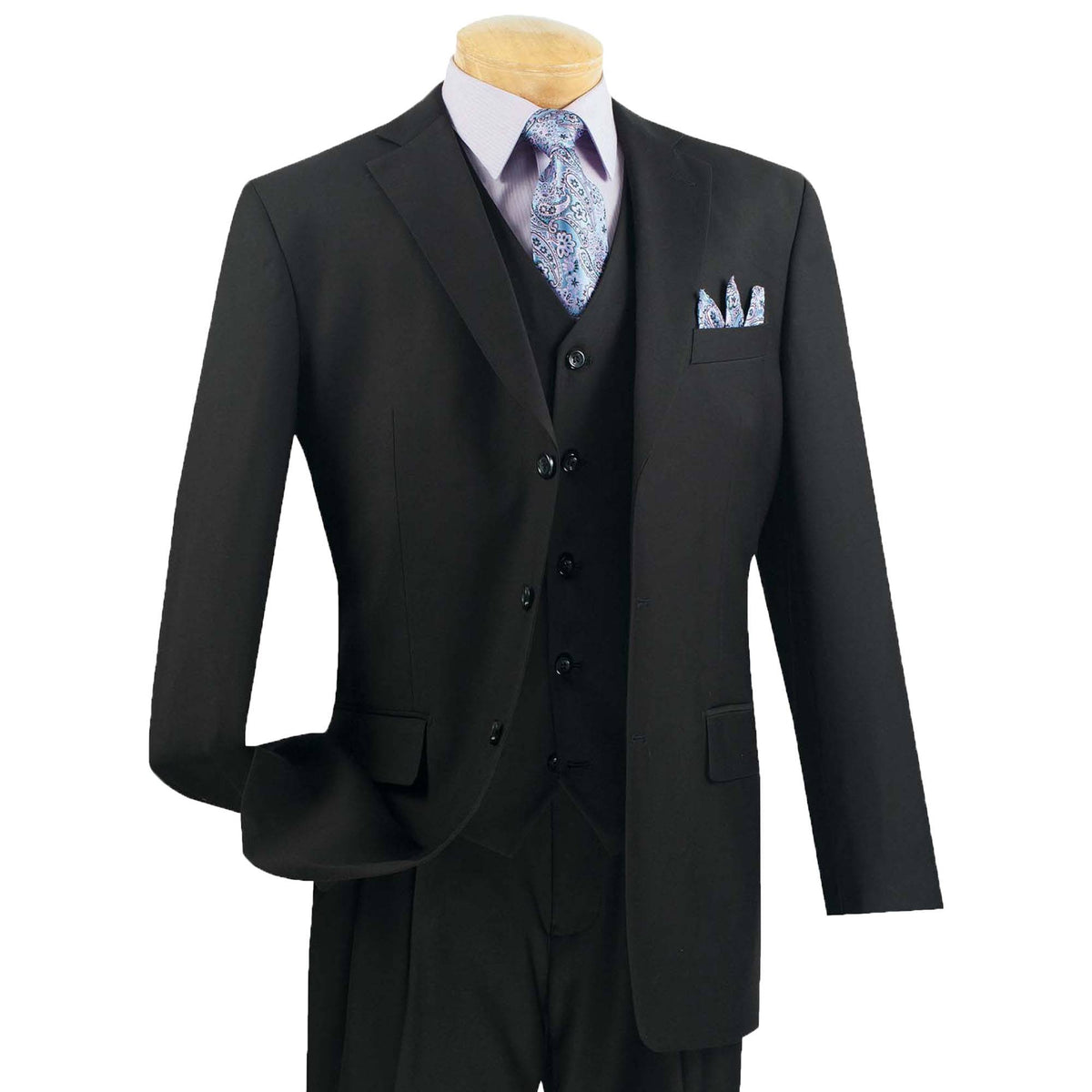 3-Piece 3-Button Classic-Fit Suit in Black
