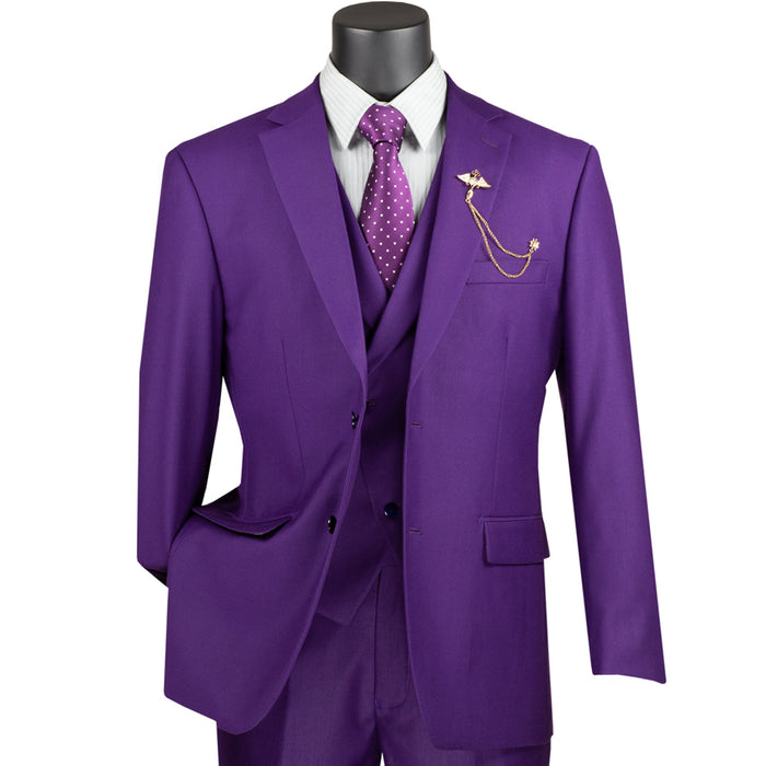 3-Piece Modern-Fit Suit w/ Adjustable Waistband in Purple