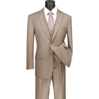 Windowpane Plaid 3-Piece Classic-Fit Suit in Tan