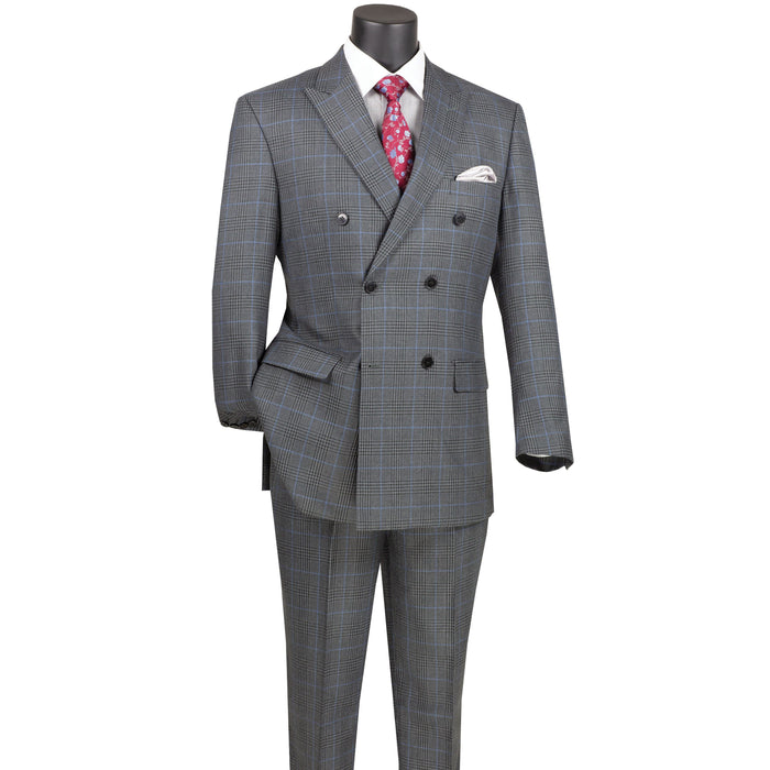 Plaid Double-Breasted Classic-Fit Suit in Charcoal Gray