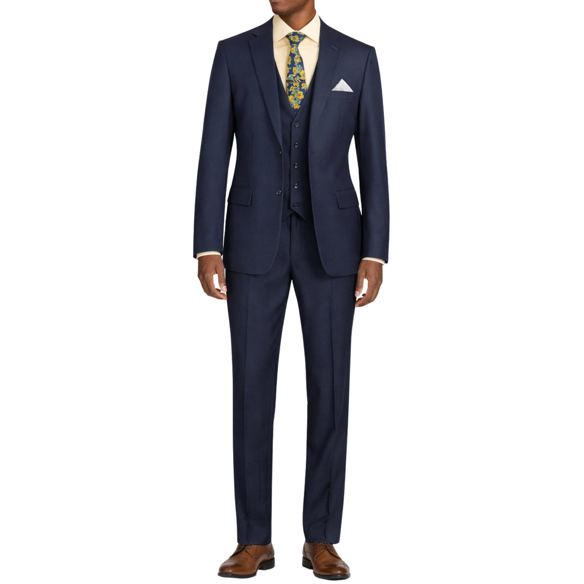 3 Piece 2 Button Classic Fit Suit w/ Flexible Waistband in Navy Blue