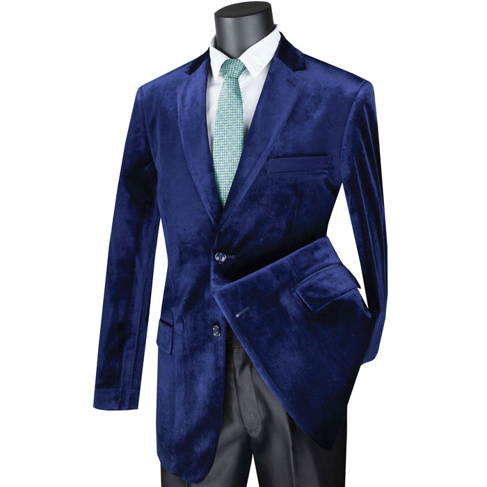 Velvet 2-Button Reg-Fit Dinner Jacket in Navy Blue