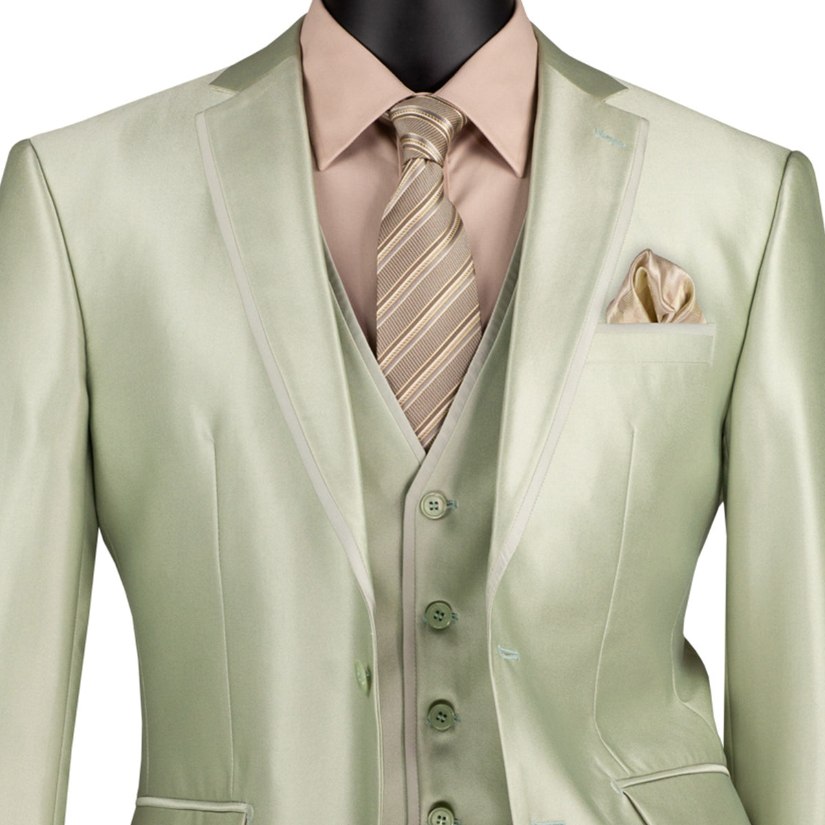 Satin 3-Piece 2-Button Slim-Fit Suit in Light Sage