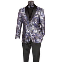 Floral Modern-Fit Shawl-Collar Metallic Tuxedo Jacket in Navy Blue